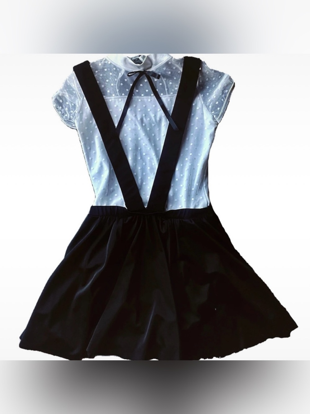 Weissman Black & White Polka Dot Suspender Skirt Dance Costume Set - SA